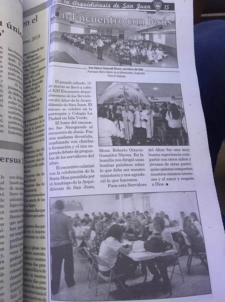 ¿Ya compraste el periódico "El Visitante" de esta semana? No te pierdas el reportaje de Ana Valeria, de Quinto Grado, quien es Servidora del Altar.